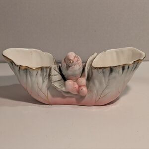 Vintage Ucagco Light Pink Planter Applied Flowers & Bird Gold Trim Japan.